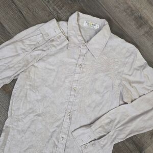Pop Icon Clothing Men's Tan Long Sleeve Embroidered Button Up Dress Shirt Size M